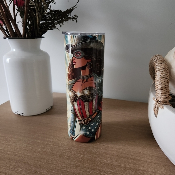 Black Patriotic Superhero Tumbler Cowboy Carter Beyonce Comic 20 Oz Tumbler - Picture 3 of 6